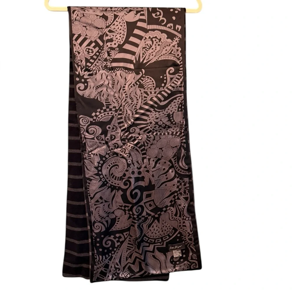 RARE Leslie Singer Scarf Silk Blend in black/Gray - Picture 7 of 10